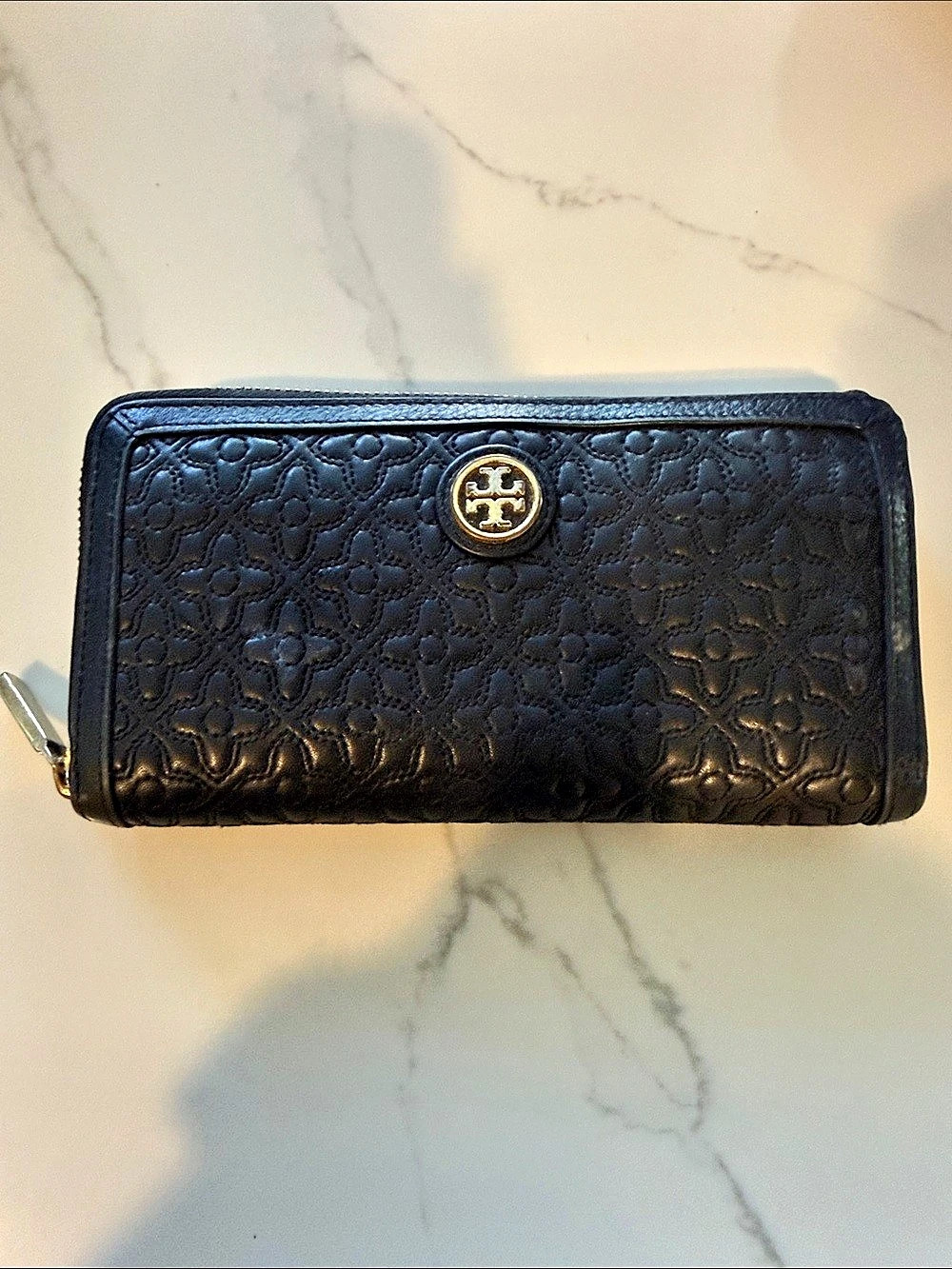 Tory Burch Marion Embossed Zip Continental Wallet Black